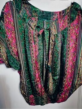 One Size Karma Highway Bohemian Red/Green/Yellow Blouse (sold at Anthropology)!
